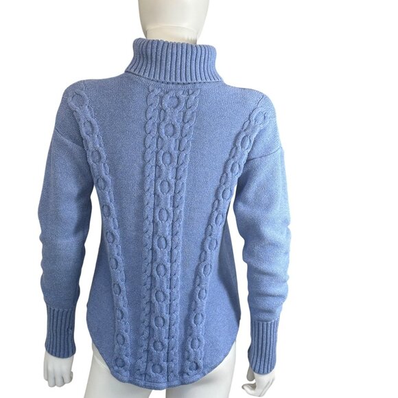 L.L. Bean Womens Cable Knit Turtleneck Sweater Small Blue 100% Cotton Comfort - Picture 2 of 5